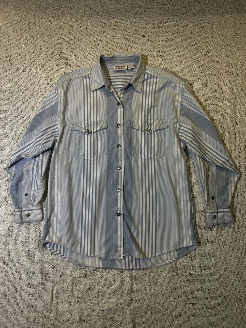 Vintage Denim Republic Light Blue Striped Denim Button-Up Shirt Size L